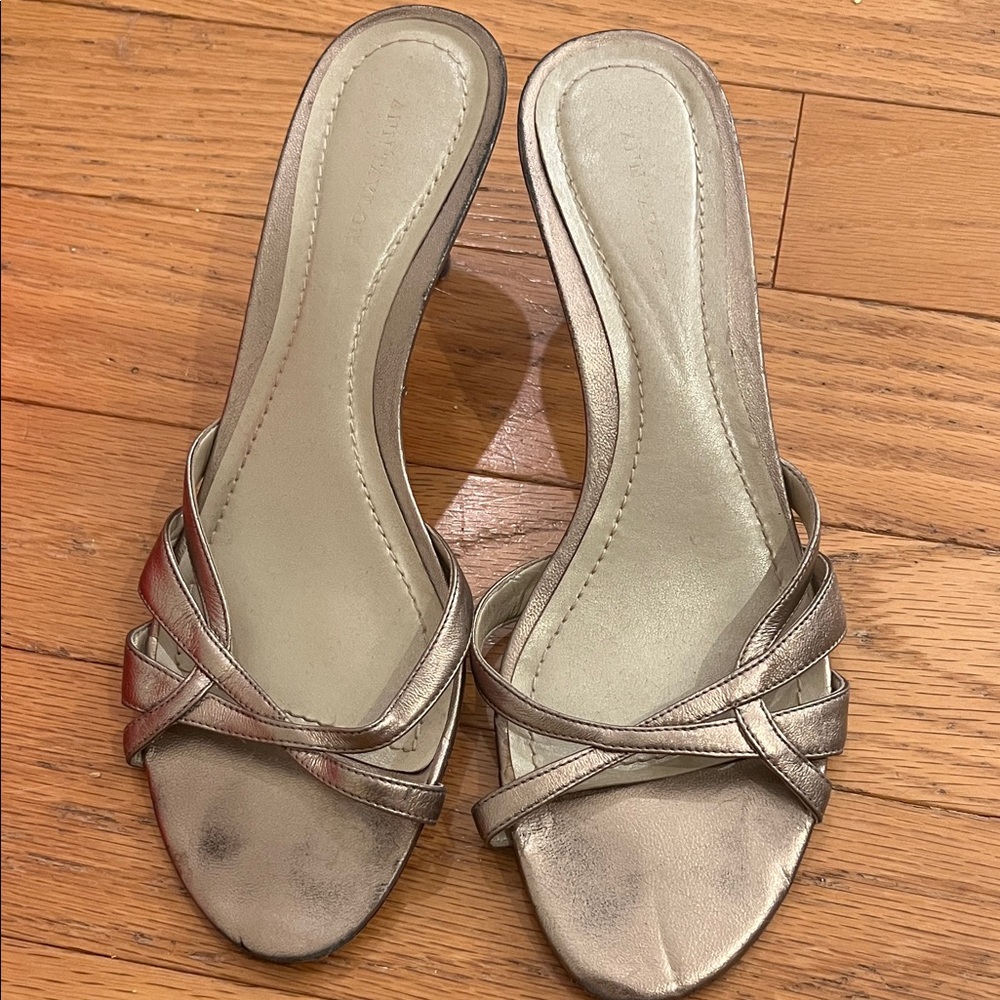 Ann Taylor Metallic Chamoagne / Gold / Silver Low Heeled Sandals -Classy Straps